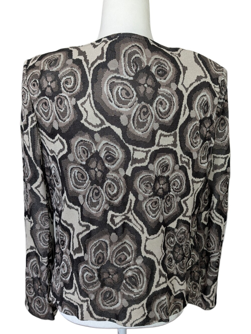 St. John Womens Black Cream Neutral Floral Print Knit Cardigan Sweater Size 12 - Picture 2 of 13